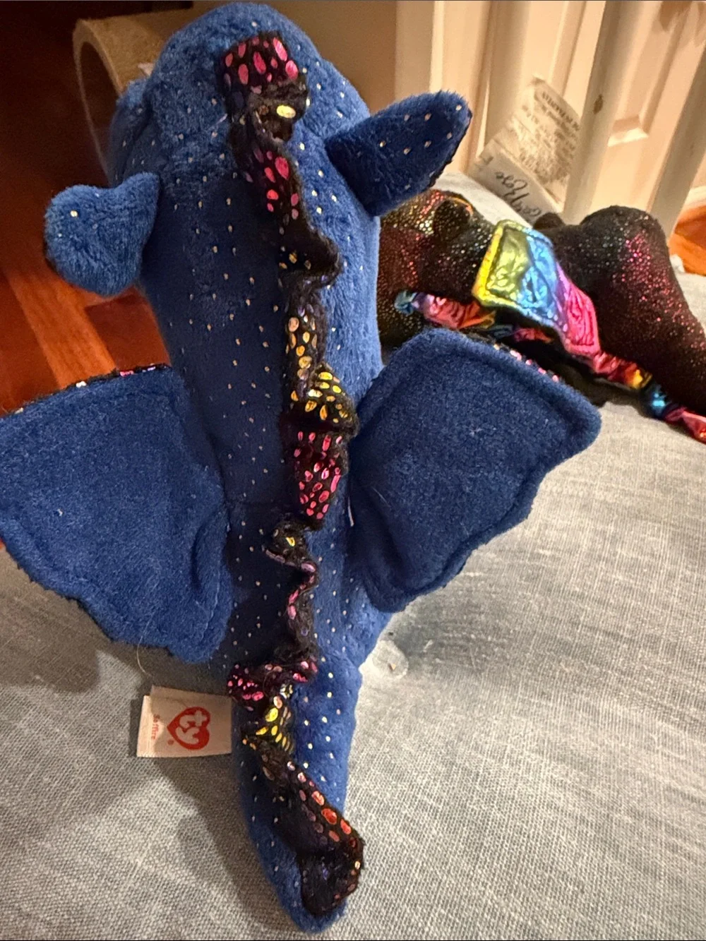 (3 )Ty Yellow Chick and Blue Sparkle Dragon Plush Duo